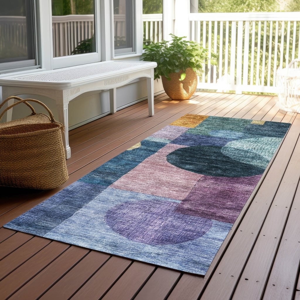 LOOMLAN Rugs Amara Blue Washable Indoor-Outdoor Rug