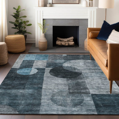 LOOMLAN Rugs Amara Teal Washable Indoor-Outdoor Rug