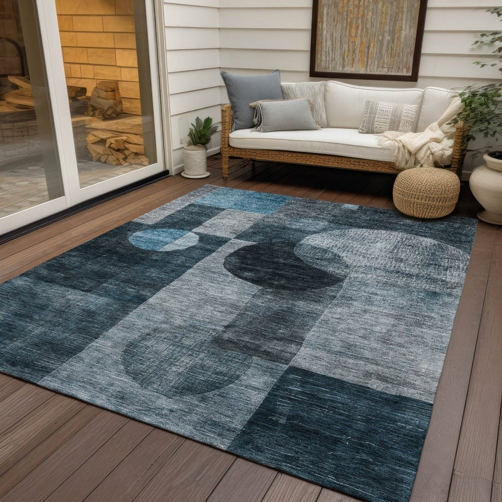 LOOMLAN Rugs Amara Teal Washable Indoor-Outdoor Rug