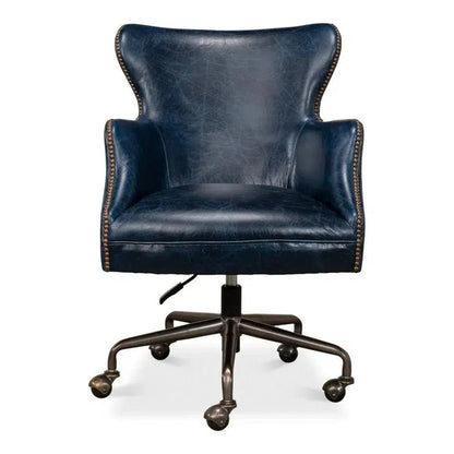 Andrew Jackson Swivel Blue Leather Desk Chair Chateau - LOOMLAN - Sarreid - Office Chairs