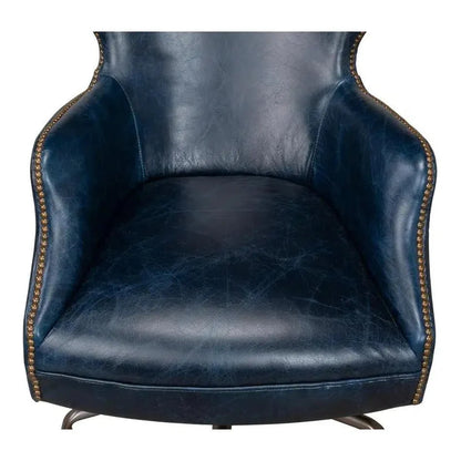 Andrew Jackson Swivel Blue Leather Desk Chair Chateau - LOOMLAN - Sarreid - Office Chairs