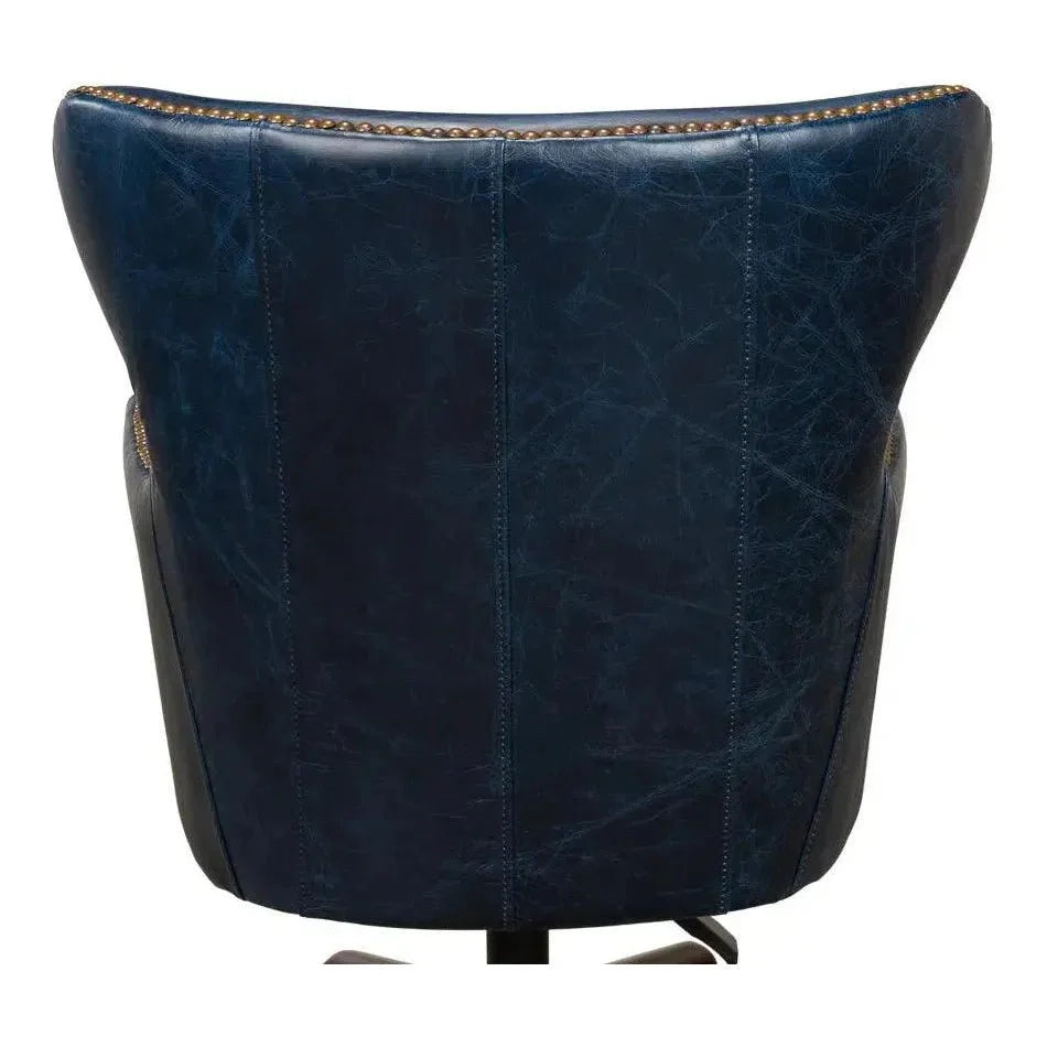 Andrew Jackson Swivel Blue Leather Desk Chair Chateau - LOOMLAN - Sarreid - Office Chairs