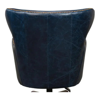 Andrew Jackson Swivel Blue Leather Desk Chair Chateau - LOOMLAN - Sarreid - Office Chairs