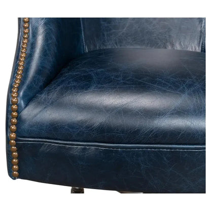 Andrew Jackson Swivel Blue Leather Desk Chair Chateau - LOOMLAN - Sarreid - Office Chairs