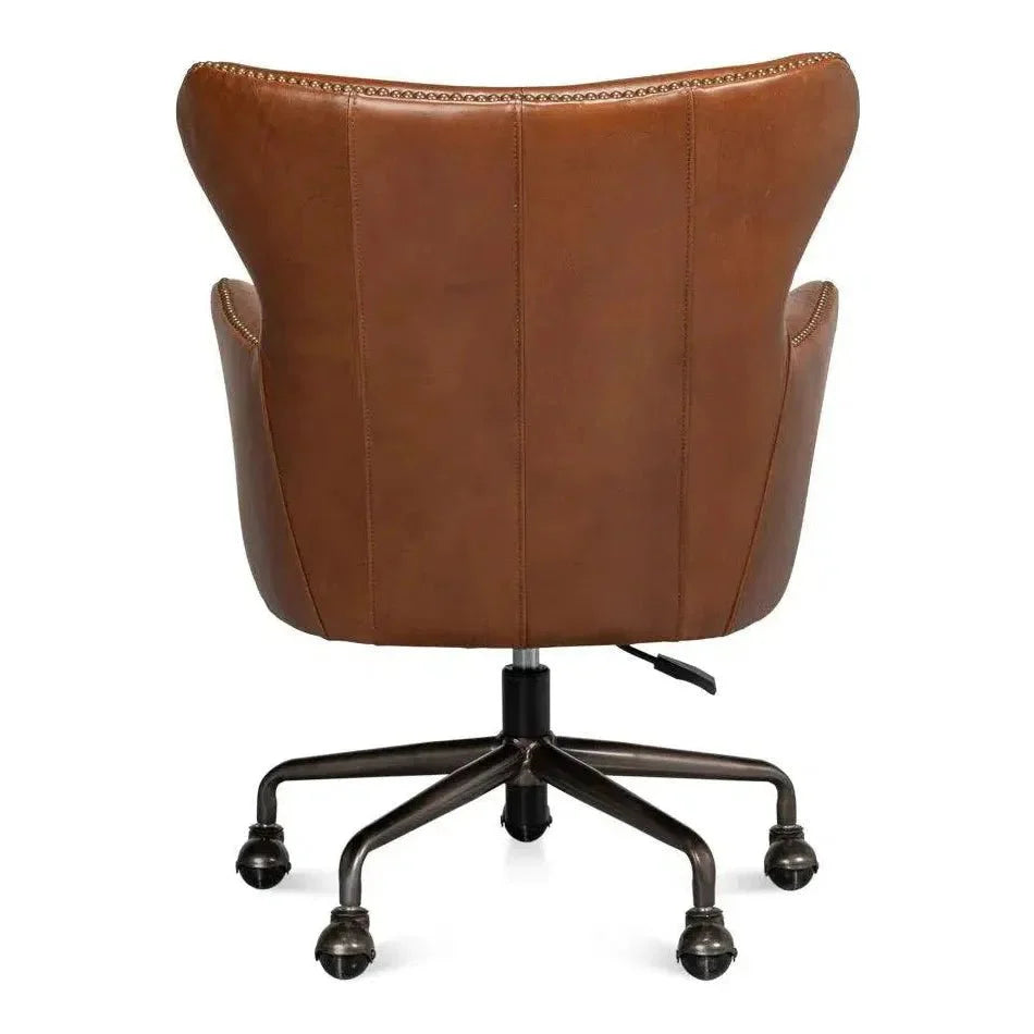 Andrew Jackson Swivel Brown Desk Chair Havana Leather - LOOMLAN - Sarreid - Office Chairs