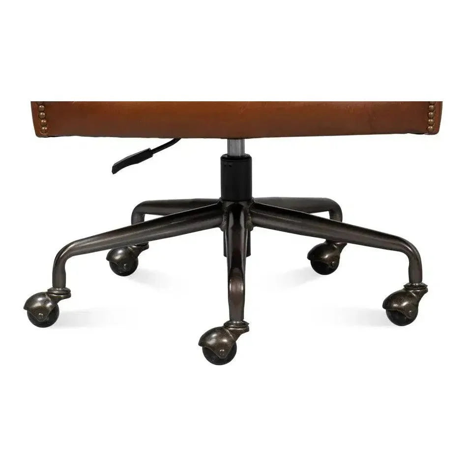 Andrew Jackson Swivel Brown Desk Chair Havana Leather - LOOMLAN - Sarreid - Office Chairs