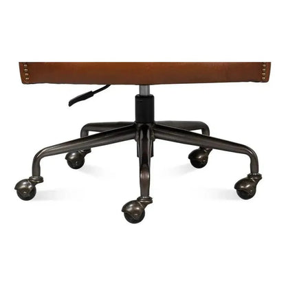Andrew Jackson Swivel Brown Desk Chair Havana Leather - LOOMLAN - Sarreid - Office Chairs