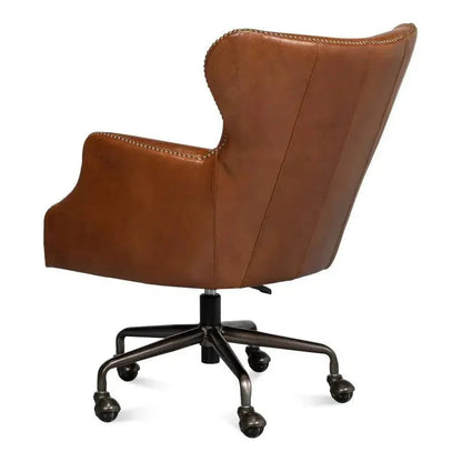 Andrew Jackson Swivel Brown Desk Chair Havana Leather - LOOMLAN - Sarreid - Office Chairs
