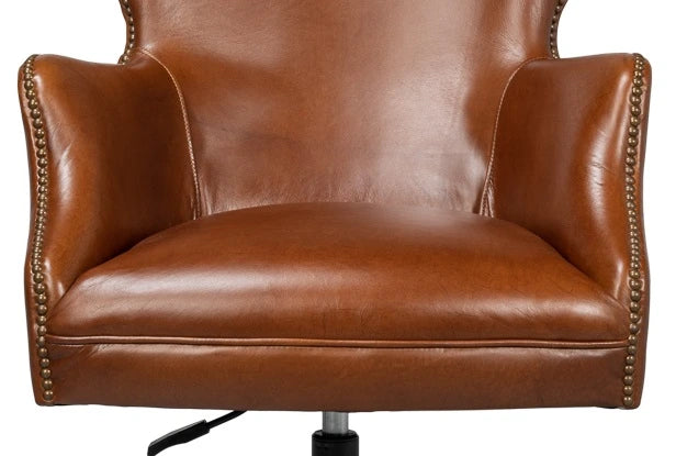 Andrew Jackson Swivel Brown Desk Chair Havana Leather - LOOMLAN - Sarreid - Office Chairs