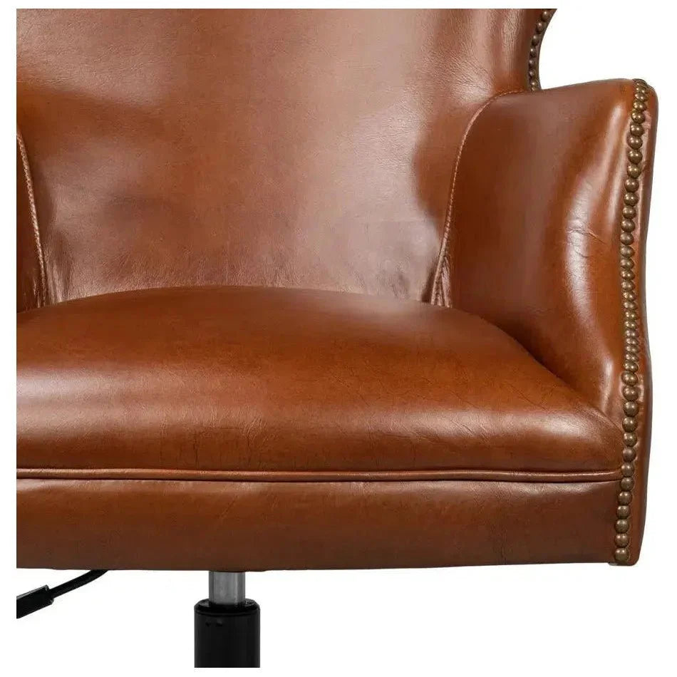 Andrew Jackson Swivel Brown Desk Chair Havana Leather - LOOMLAN - Sarreid - Office Chairs
