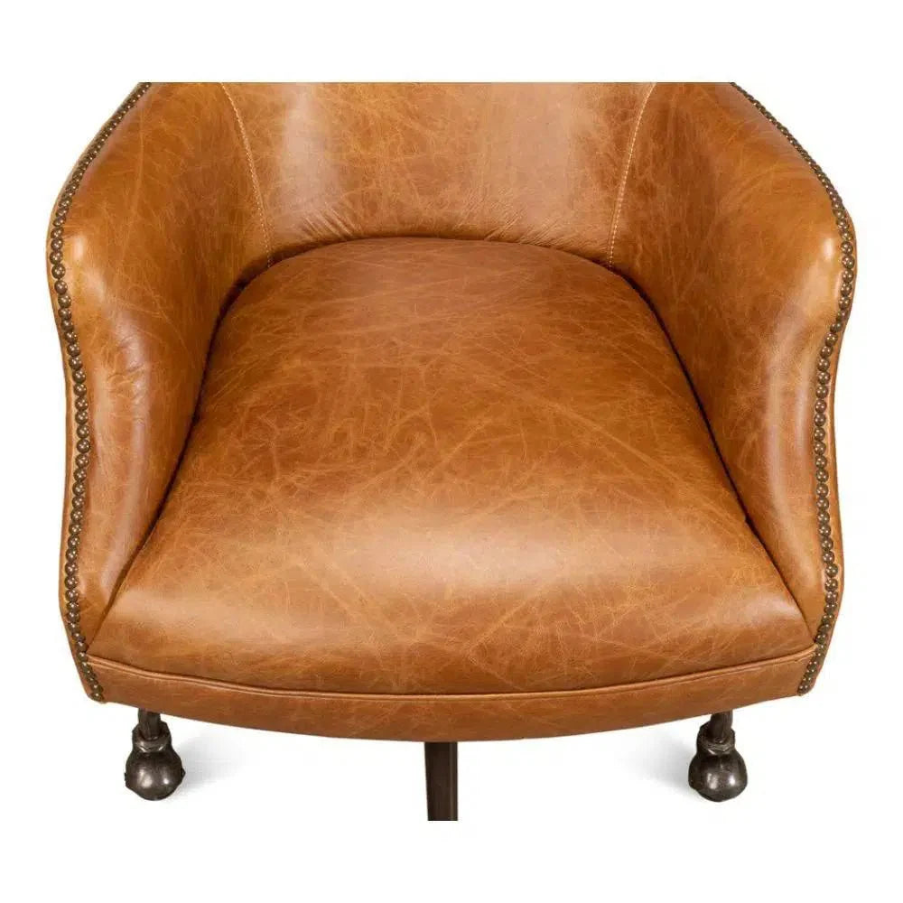 Andrew Jackson Swivel Tan Leather Desk Chair Cuba Brown - LOOMLAN - Sarreid - Office Chairs