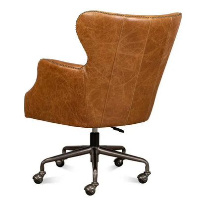 Andrew Jackson Swivel Tan Leather Desk Chair Cuba Brown - LOOMLAN - Sarreid - Office Chairs