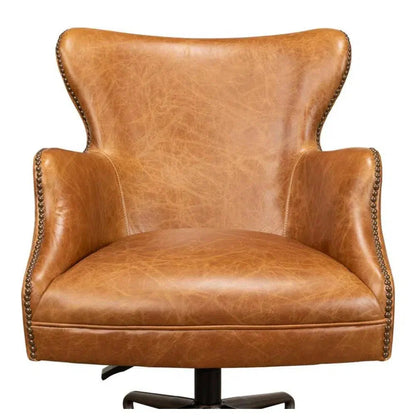 Andrew Jackson Swivel Tan Leather Desk Chair Cuba Brown - LOOMLAN - Sarreid - Office Chairs