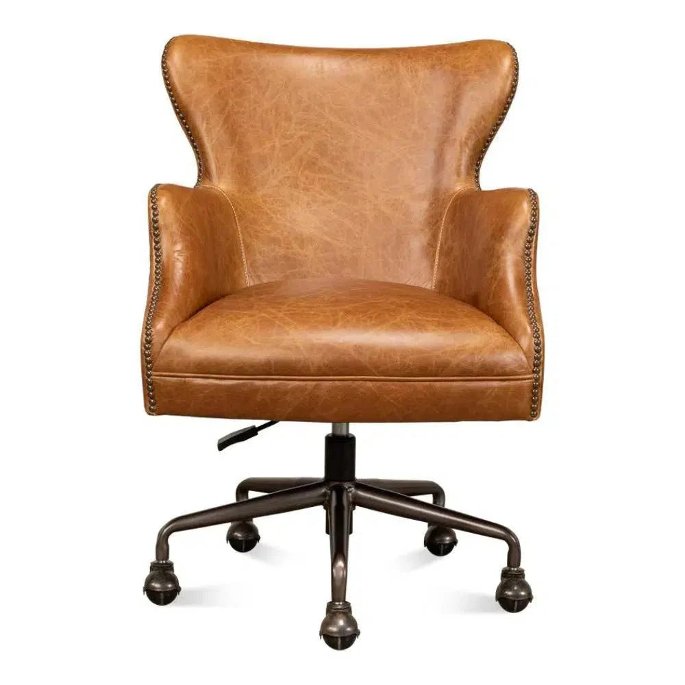 Andrew Jackson Swivel Tan Leather Desk Chair Cuba Brown - LOOMLAN - Sarreid - Office Chairs
