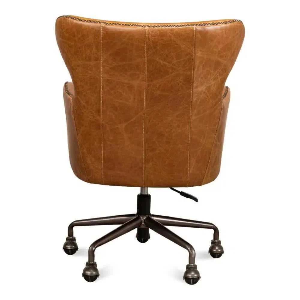 Andrew Jackson Swivel Tan Leather Desk Chair Cuba Brown - LOOMLAN - Sarreid - Office Chairs