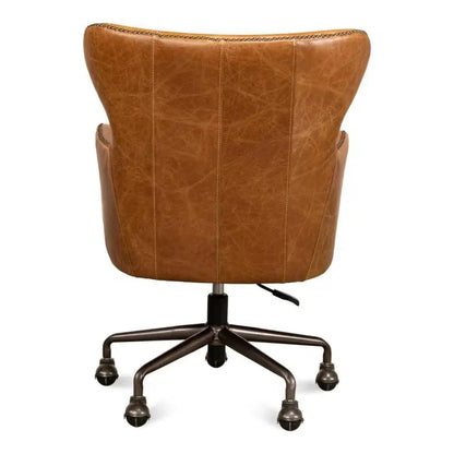 Andrew Jackson Swivel Tan Leather Desk Chair Cuba Brown - LOOMLAN - Sarreid - Office Chairs