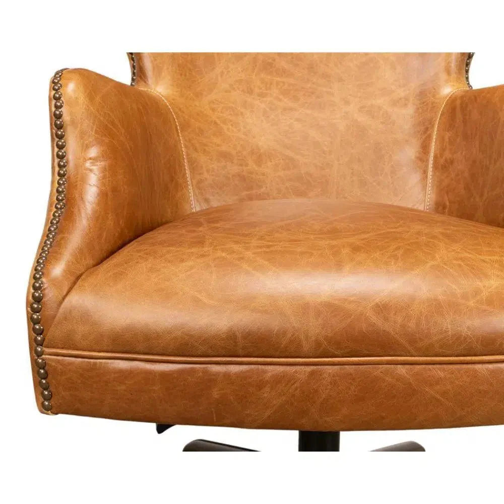 Andrew Jackson Swivel Tan Leather Desk Chair Cuba Brown - LOOMLAN - Sarreid - Office Chairs