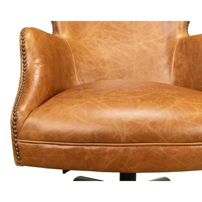 Andrew Jackson Swivel Tan Leather Desk Chair Cuba Brown - LOOMLAN - Sarreid - Office Chairs