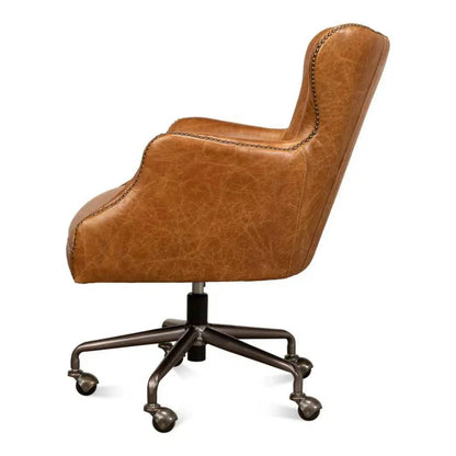 Andrew Jackson Swivel Tan Leather Desk Chair Cuba Brown - LOOMLAN - Sarreid - Office Chairs