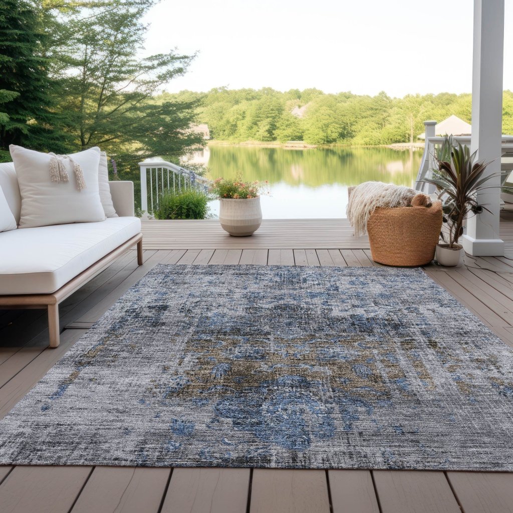 LOOMLAN Rugs Anna Blue Washable Indoor-Outdoor Rug
