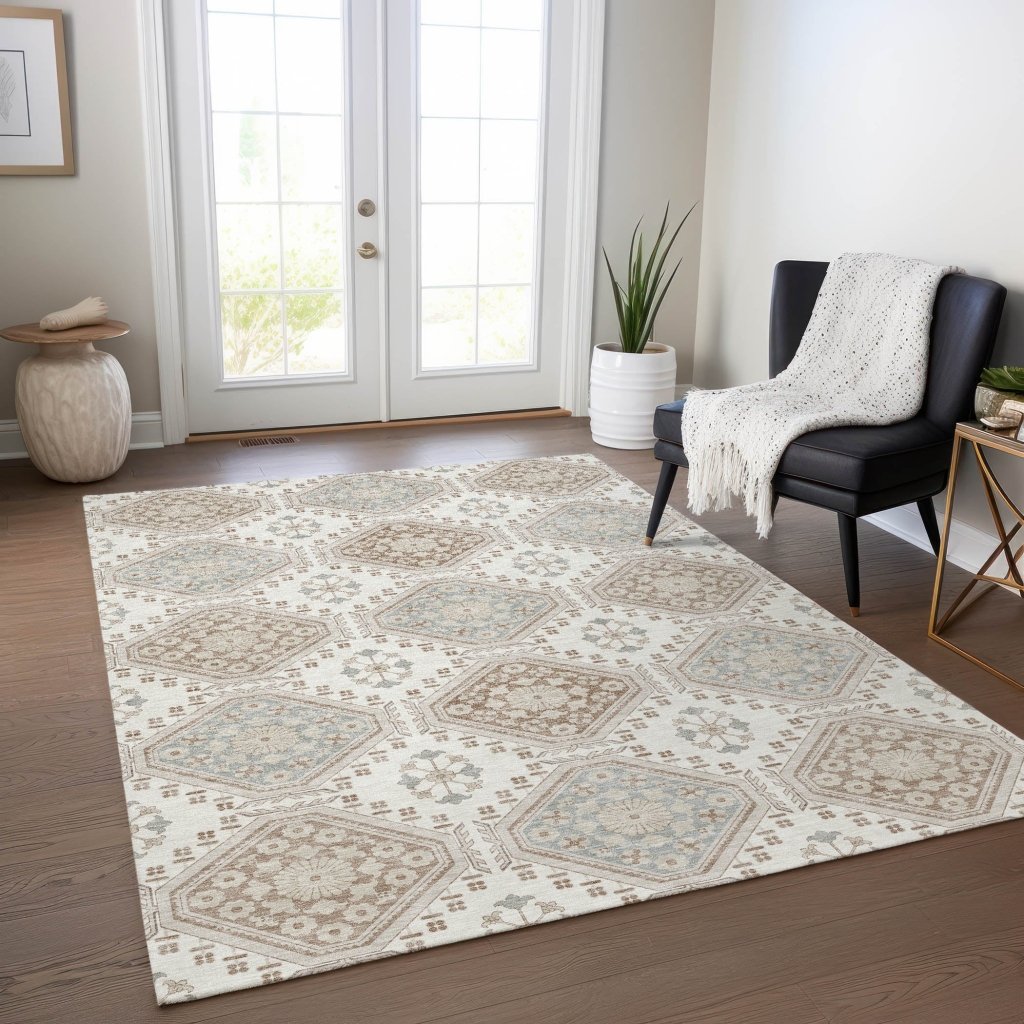 LOOMLAN Rugs Antheya Ivory Washable Indoor-Outdoor Rug