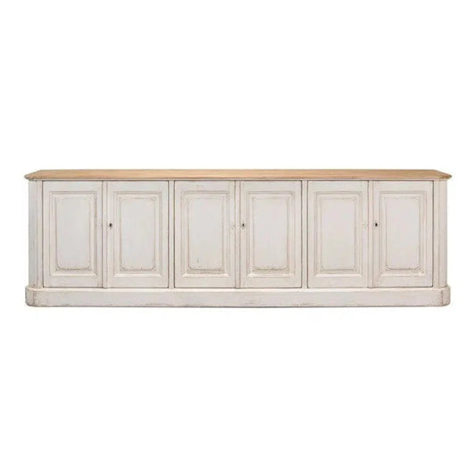 Sarreid Antique Whitewash Extra Wide Sideboard 6 Door