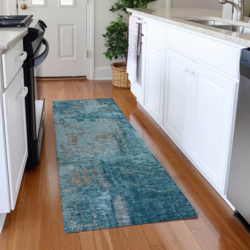LOOMLAN Rugs Aria Teal Washable Indoor-Outdoor Rug