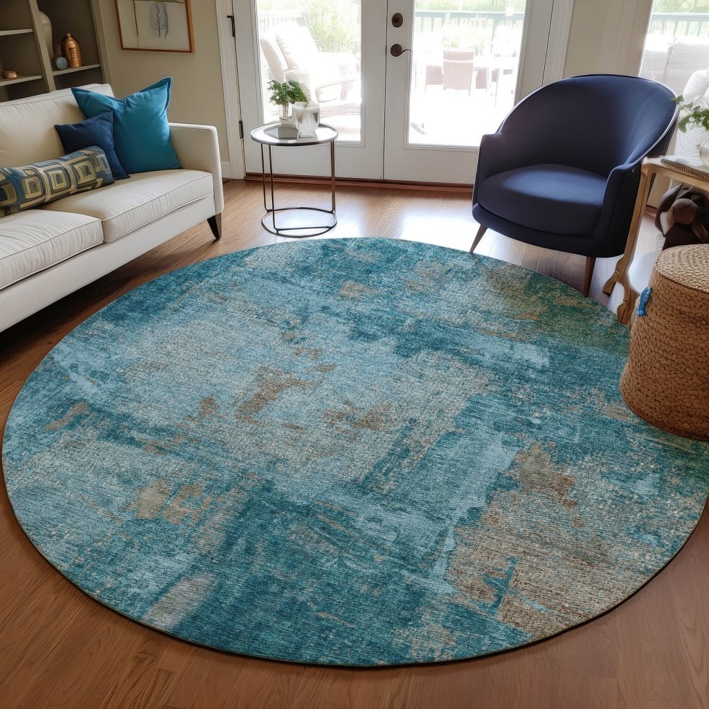 LOOMLAN Rugs Aria Teal Washable Indoor-Outdoor Rug
