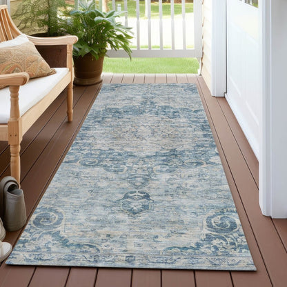 LOOMLAN Rugs Arienne Blue Washable Indoor-Outdoor Rug