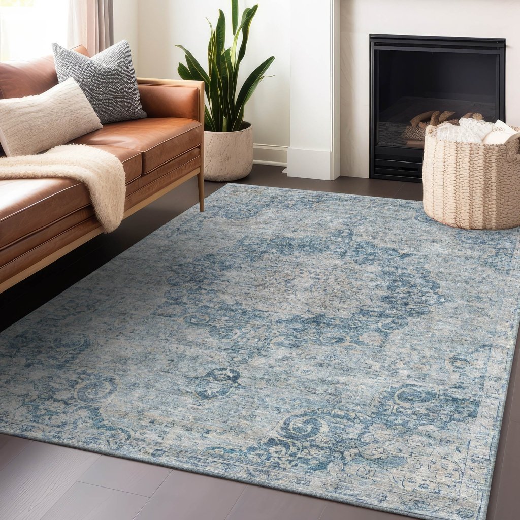 LOOMLAN Rugs Arienne Blue Washable Indoor-Outdoor Rug