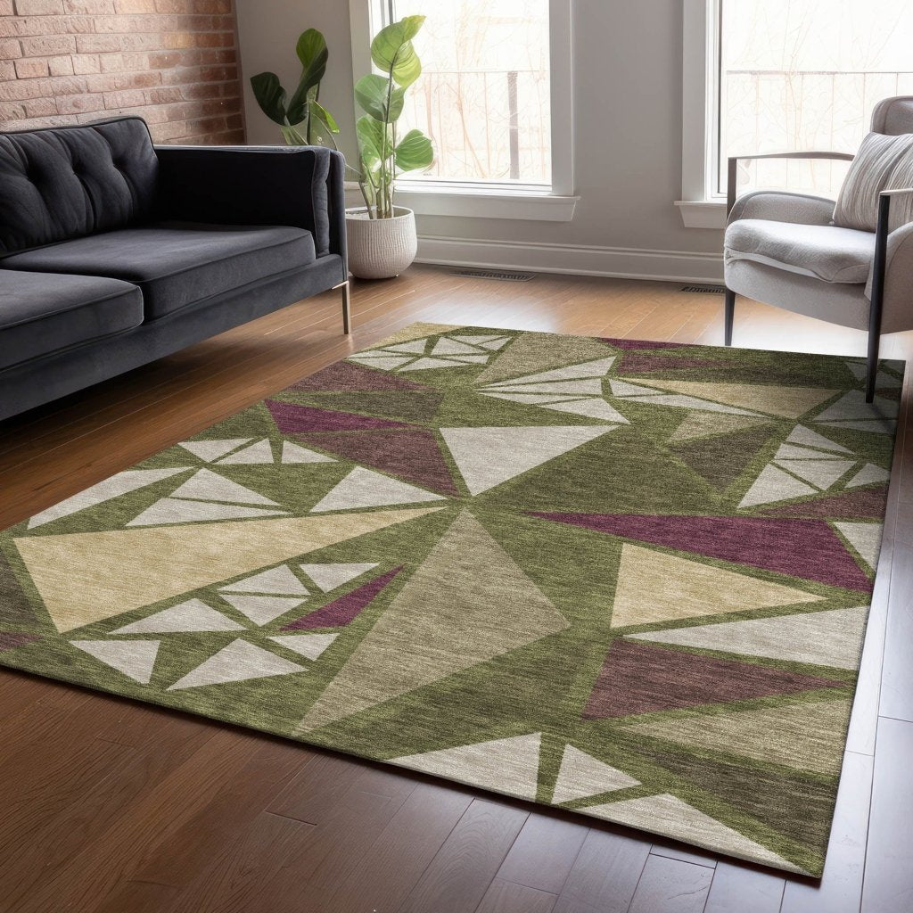 LOOMLAN Rugs Aristea Green Washable Indoor-Outdoor Rug
