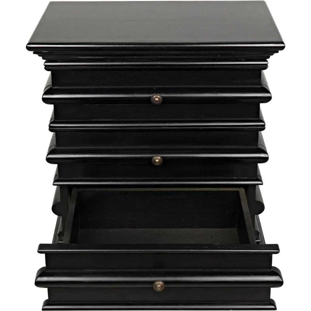 Noir Ascona Wood Side Table With Drawers