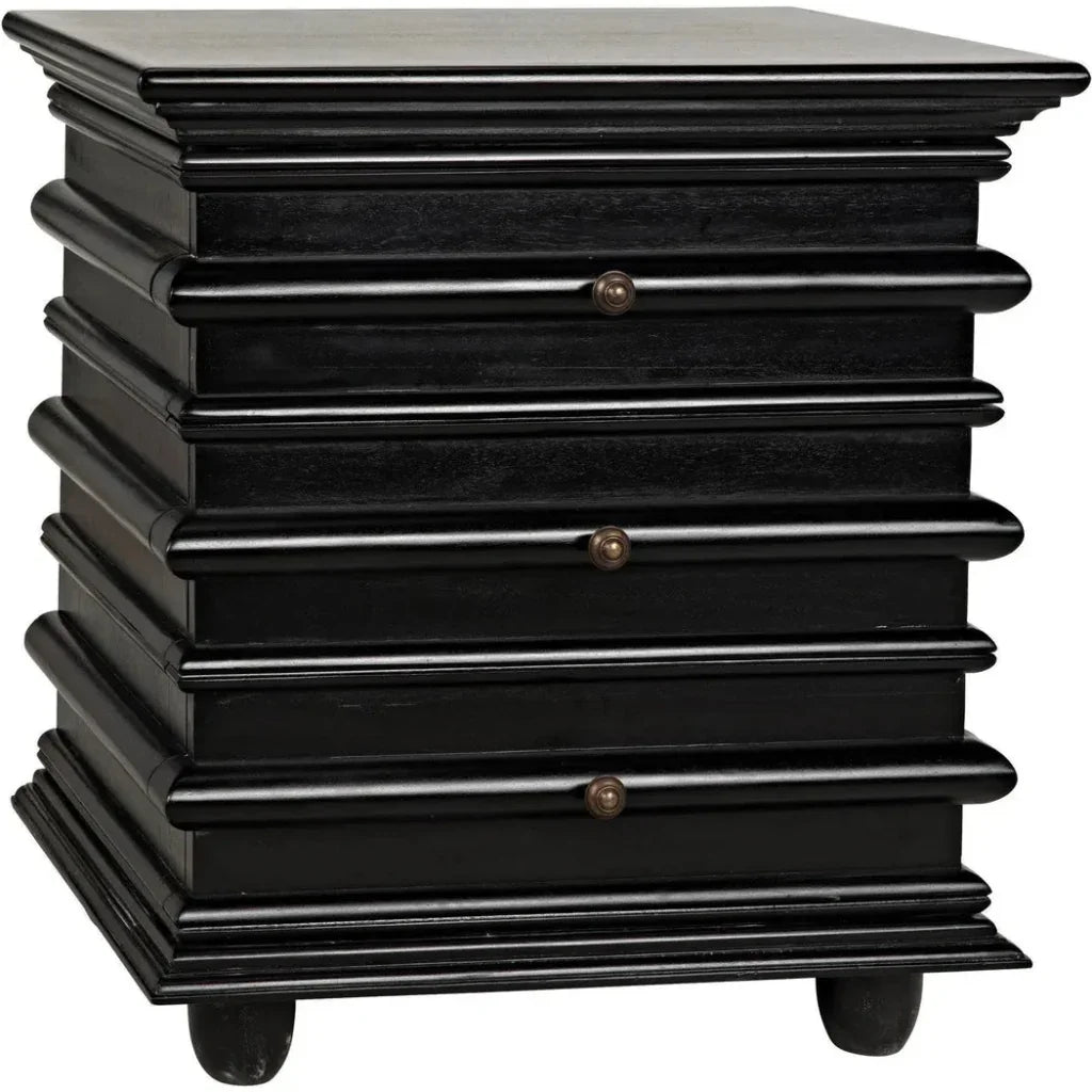 Noir Ascona Wood Side Table With Drawers