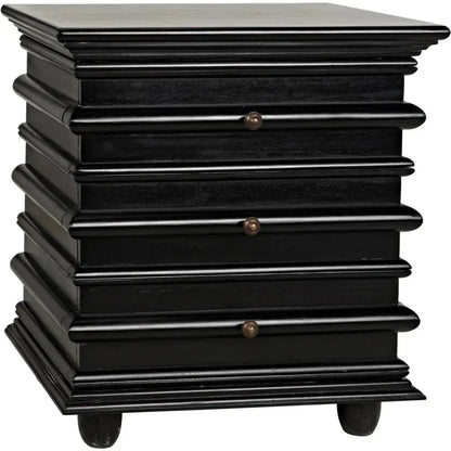 Noir Ascona Wood Side Table With Drawers