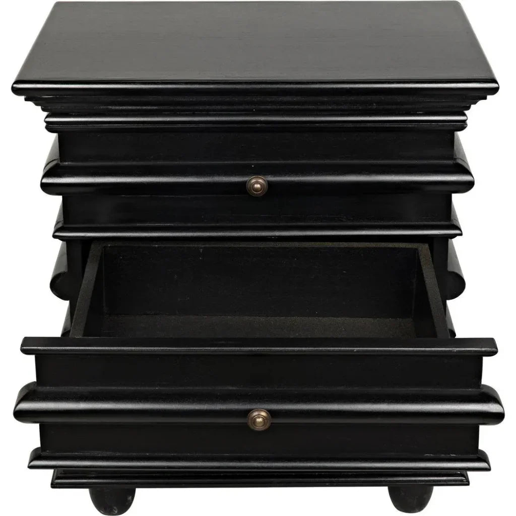 Noir Ascona Wood Side Table With Drawers