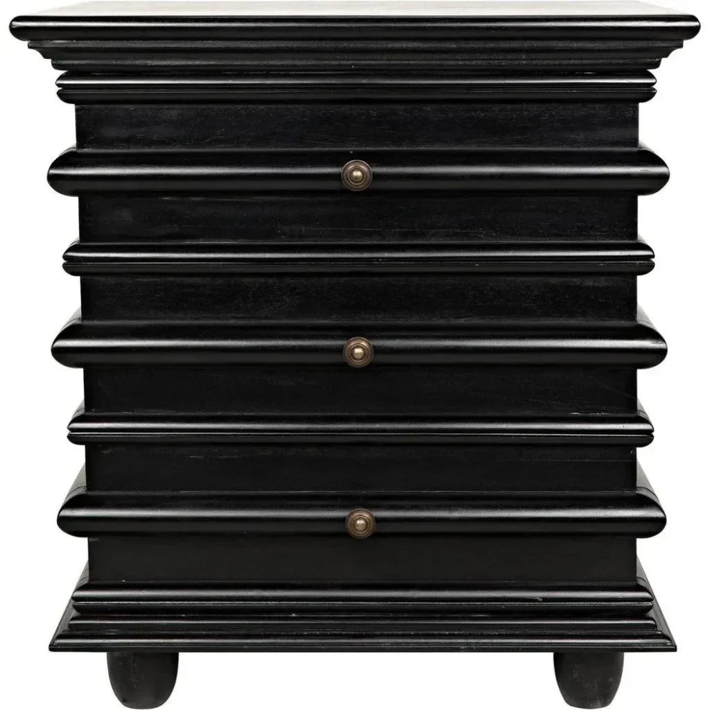 Noir Ascona Wood Side Table With Drawers