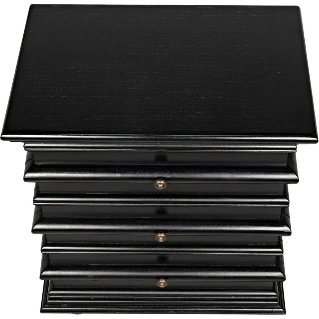 Noir Ascona Wood Side Table With Drawers