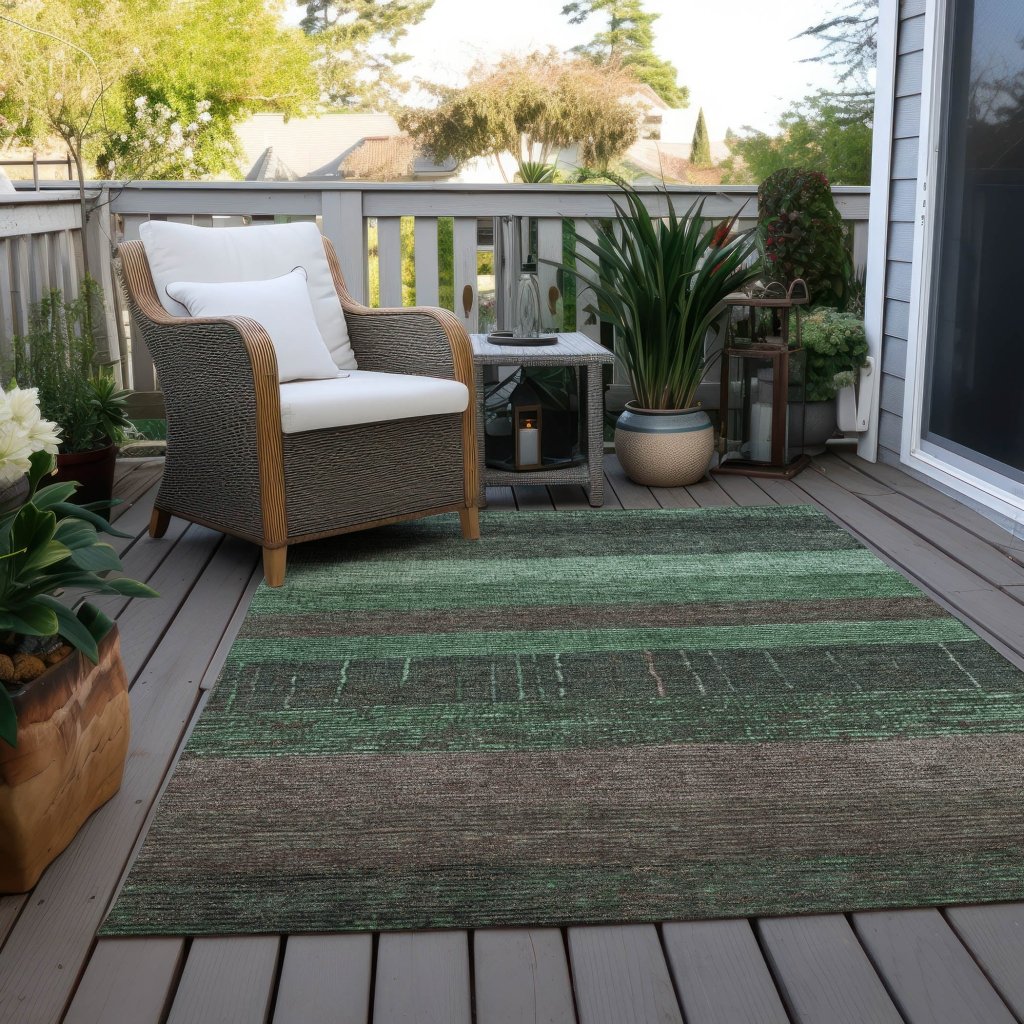 LOOMLAN Rugs Ashuryn Green Washable Indoor-Outdoor Rug