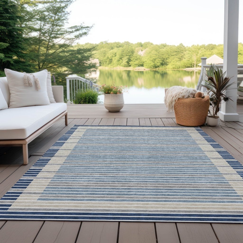 LOOMLAN Rugs Asymira Blue Washable Indoor-Outdoor Rug