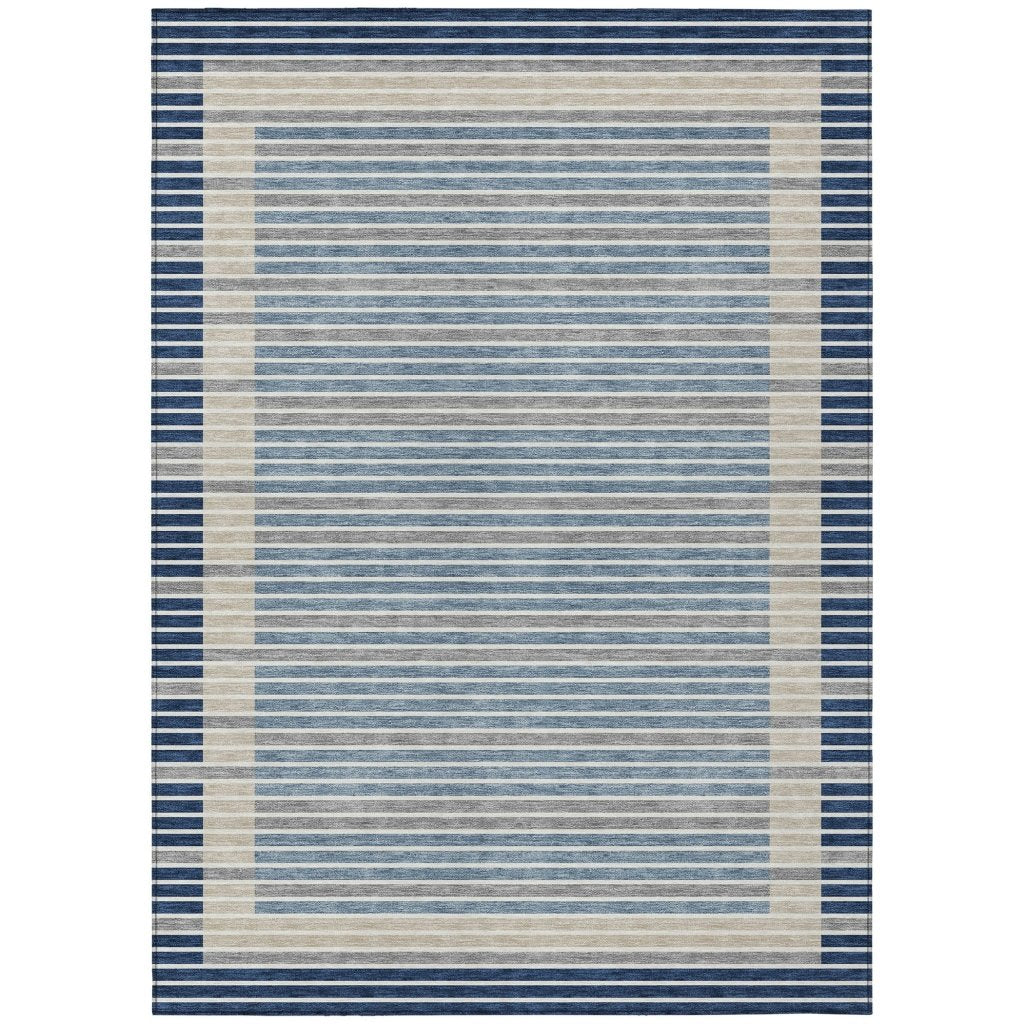 LOOMLAN Rugs Asymira Blue Washable Indoor-Outdoor Rug