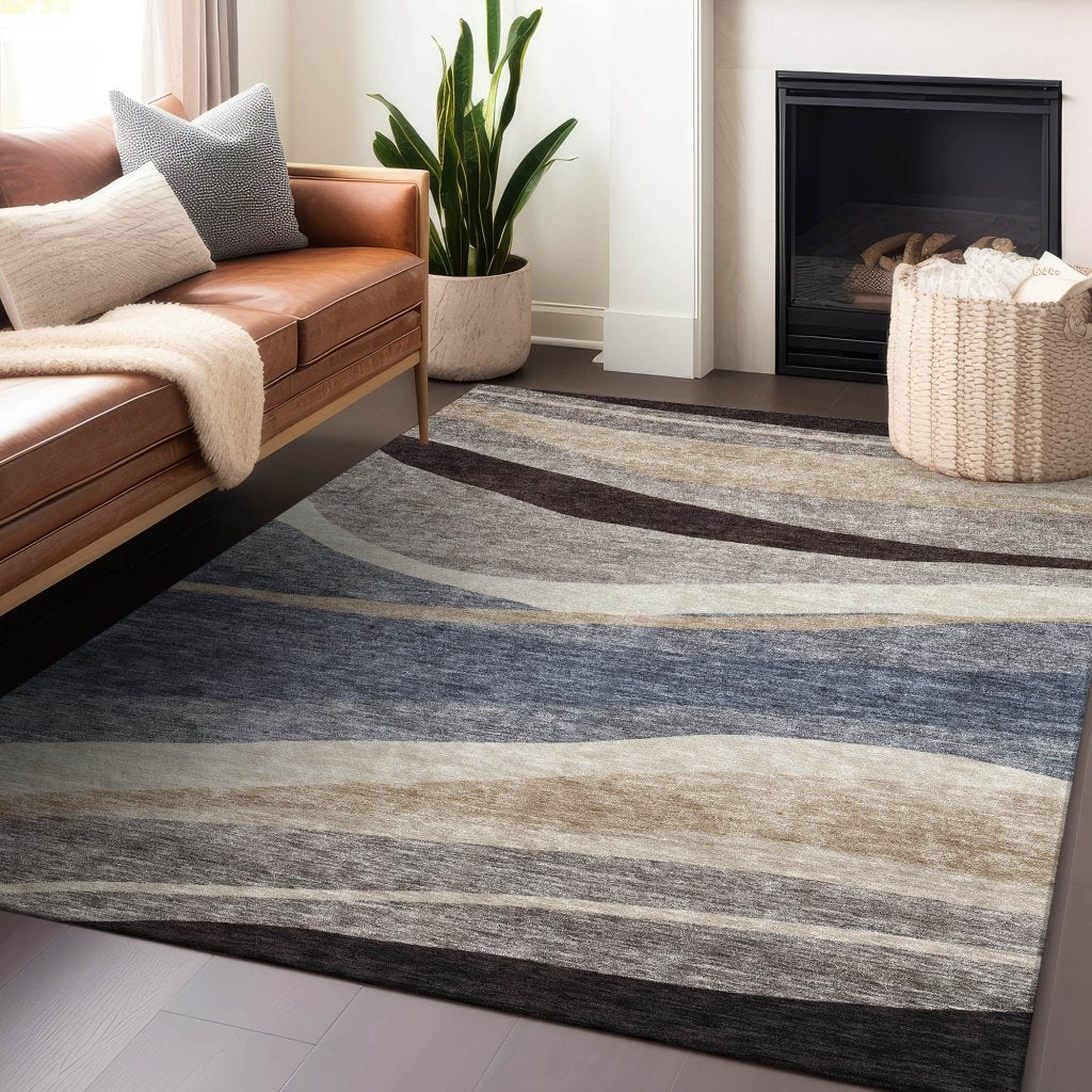 LOOMLAN Rugs Athena Blue Washable Indoor-Outdoor Rug
