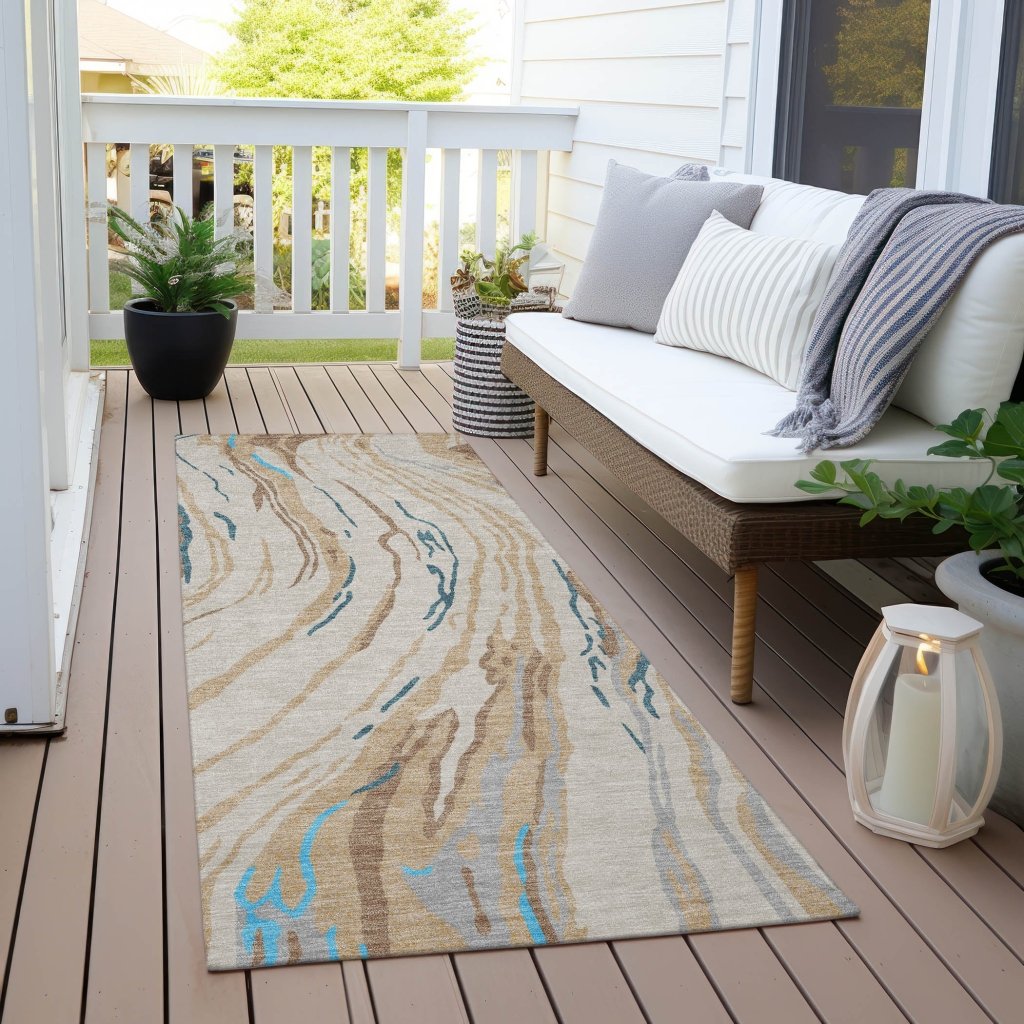 LOOMLAN Rugs Aureva Beige Washable Indoor-Outdoor Rug