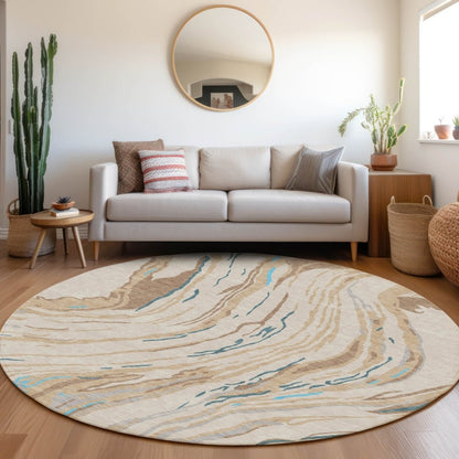 LOOMLAN Rugs Aureva Beige Washable Indoor-Outdoor Rug