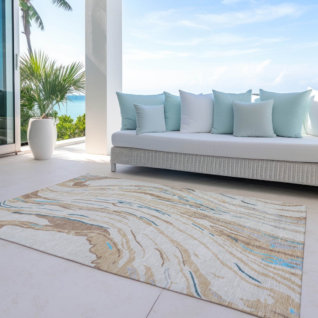 LOOMLAN Rugs Aureva Beige Washable Indoor-Outdoor Rug