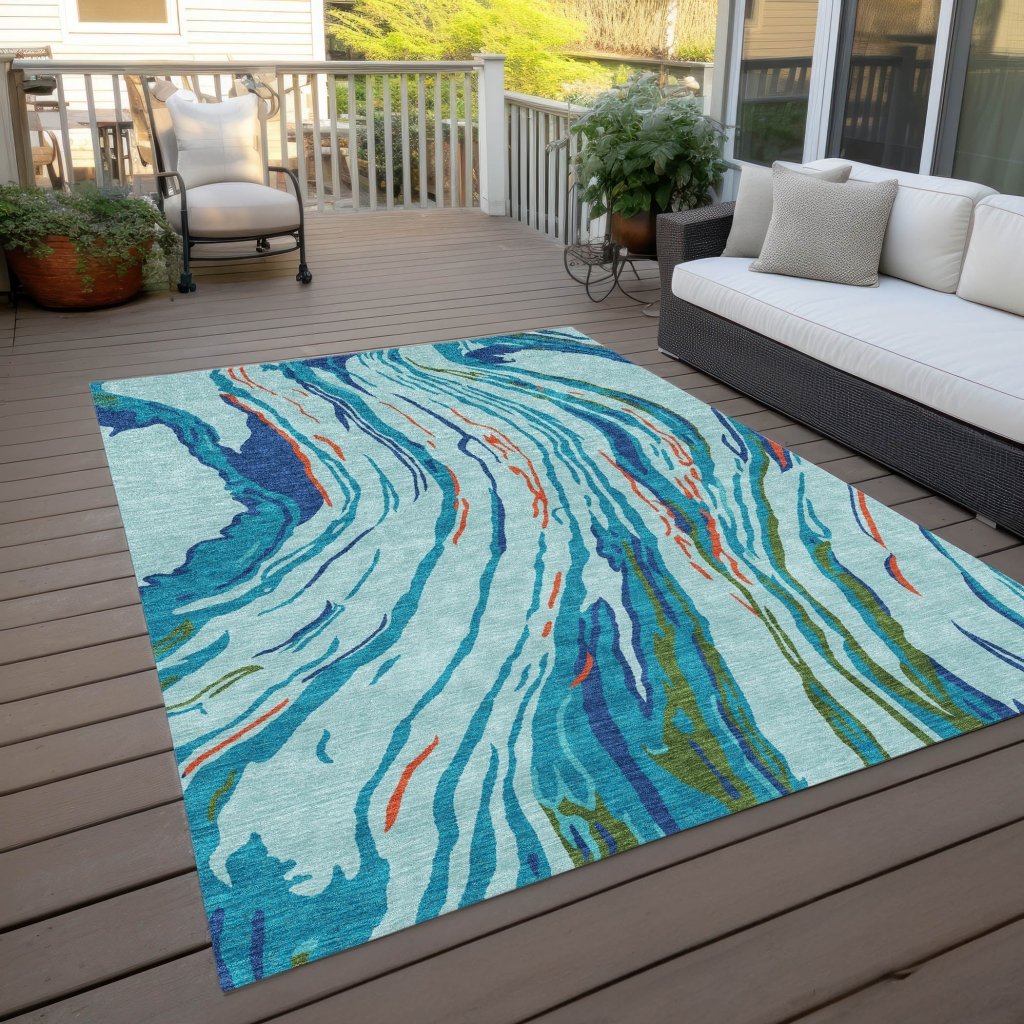 LOOMLAN Rugs Aureva Blue Washable Indoor-Outdoor Rug