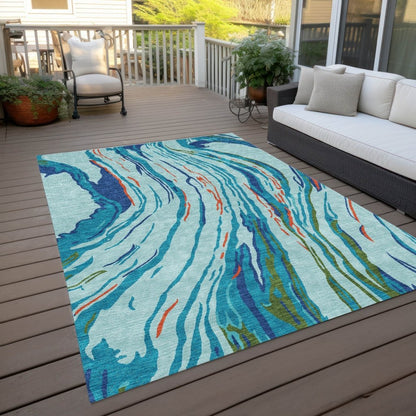 LOOMLAN Rugs Aureva Blue Washable Indoor-Outdoor Rug