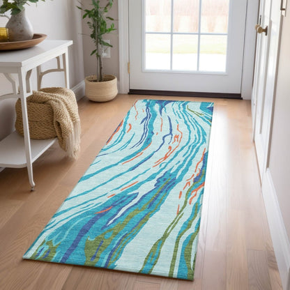 LOOMLAN Rugs Aureva Blue Washable Indoor-Outdoor Rug