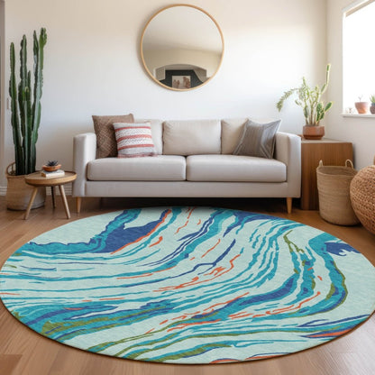 LOOMLAN Rugs Aureva Blue Washable Indoor-Outdoor Rug