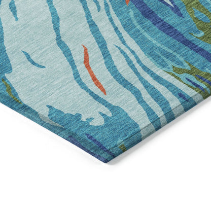 LOOMLAN Rugs Aureva Blue Washable Indoor-Outdoor Rug