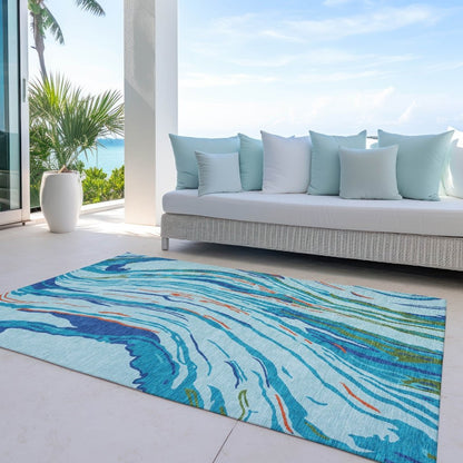 LOOMLAN Rugs Aureva Blue Washable Indoor-Outdoor Rug